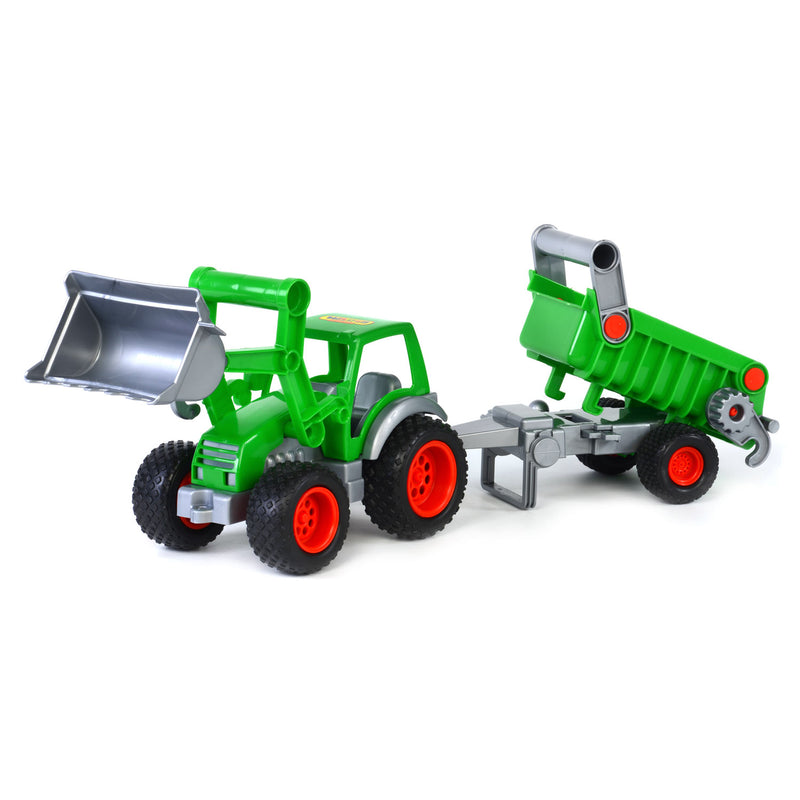 Cavallino Groene Tractor met Voorlader en Aanhanger