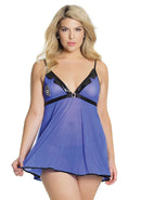 Babydoll & G-String - Blauw/Zwart