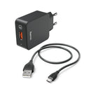 Hama Opladerset Micro-USB Oplader QC 3.0 + Micro-USB-Kabel 1,5 M Zwart