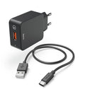 Hama Oplaadset USB-C Oplader QC 3.0 + USB-C-kabel 1,5 M Zwart