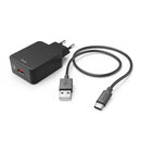 Hama Oplaadset USB-C Oplader QC 3.0 + USB-C-kabel 1,5 M Zwart