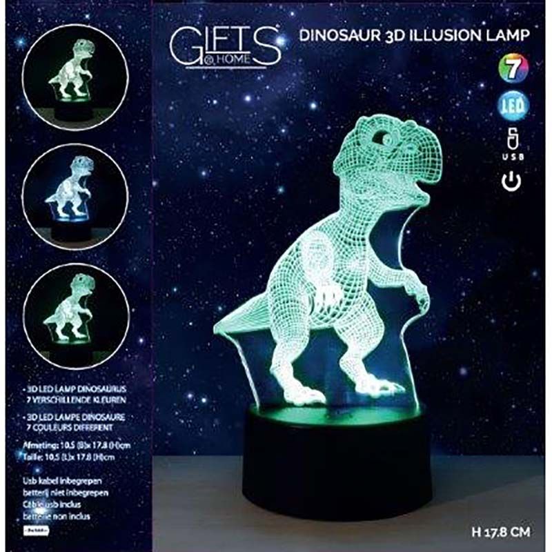 3D Illusie Lamp - LED - 7 verschillende kleuren - 18cm - Dinosaurus