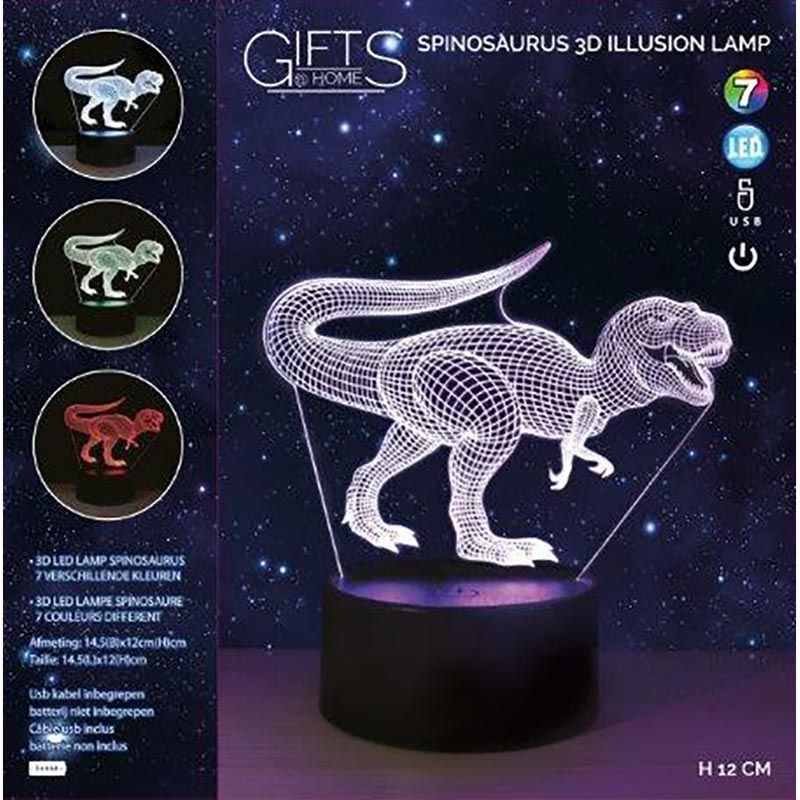 3D Illusie Lamp - LED - 7 verschillende kleuren - 12cm - Spinosaurus