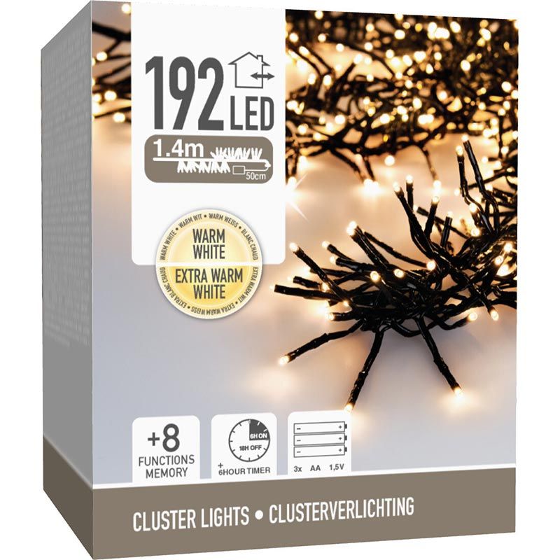 Clusterverlichting 192 led -  1.4m - two tone romantic - Batterij - Lichtfuncties - Geheugen - Time