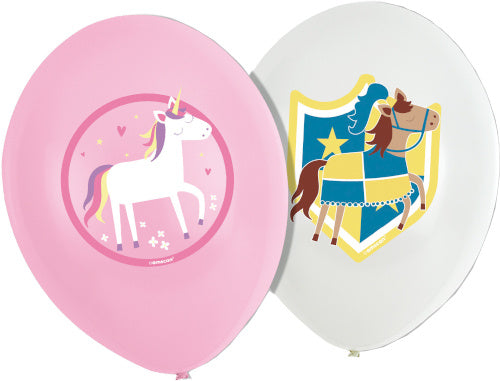 ballonnen Princess & Knight 27,5 cm latex roze/wit 6 st