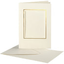 Passepartout kaarten met envelop 15 cm wit/goud