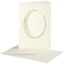 Passepartout kaarten ovaal met envelop 15 cm wit/goud