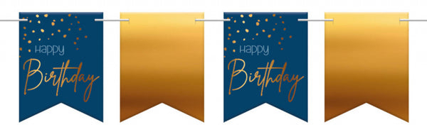 vlaggenlijn Elegant Happy Birthday blauw/goud 6 meter