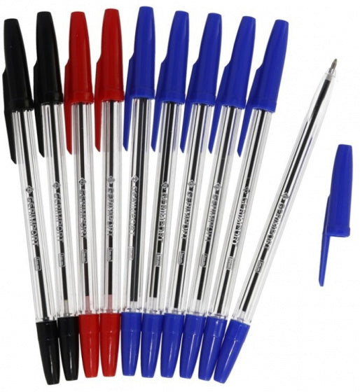 balpennen 16 cm blauw/rood/zwart 10 stuks