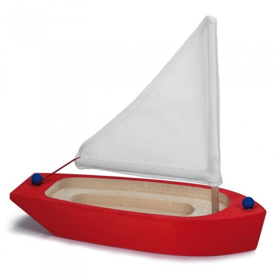 zeilboot rood/wit hout 22 x 9 x 21 cm