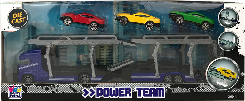 autotransporter Power Team 35 cm blauw 5-delig