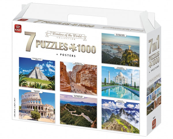 King 7 Wonders of the World Collection Puzzels 7x1000 Stukjes + Posters