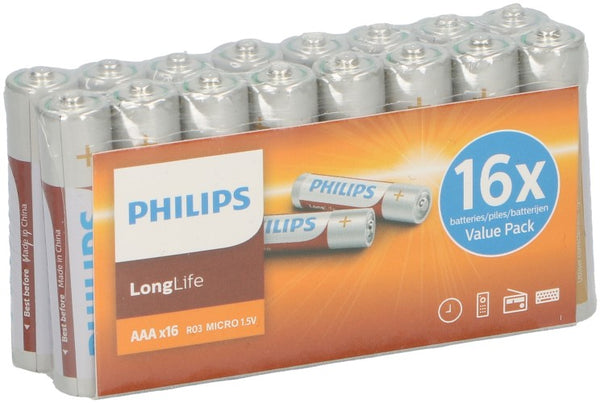 Batterijen Philips Longlife AAA 16 stuks AAA batterij Philips