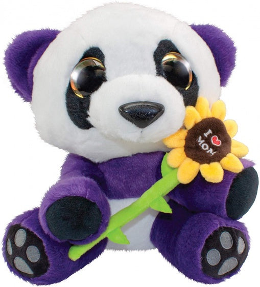 knuffel Panda I love mom junior 24 cm paars/wit
