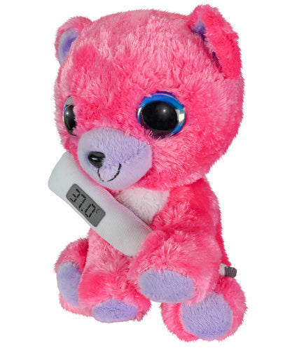 knuffelbeer met thermometer junior 15 cm pluche roze