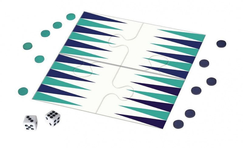 backgammonkoffer junior 14 x 10,5 cm staal/hout blauw/wit
