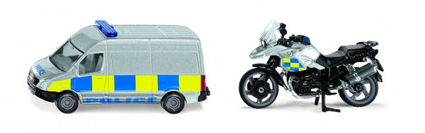 Engels politiebusje en politiemotor grijs (1655006)