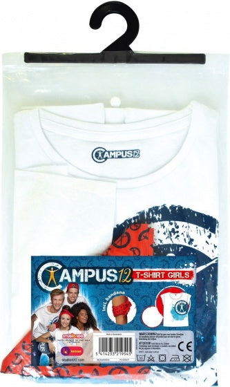 T-shirt en bandana Campus 12 meisjes wit maat 128