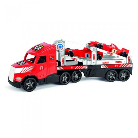 autotransport truck met twee formule 1 auto´s 79 cm rood