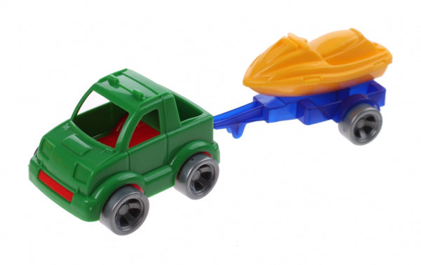 Kids Cars aanhanger met jetski groen/geel