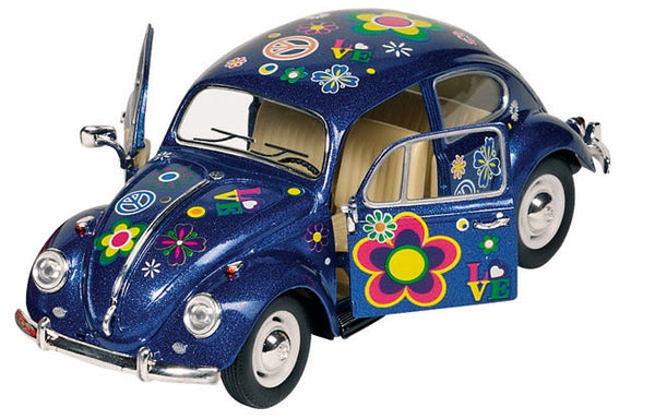 Metalen Volkswagen Kever Bloemen: 17 cm Blauw