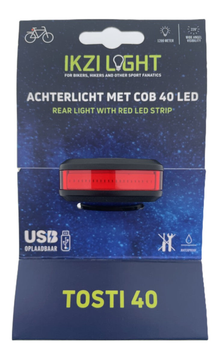 Achterlicht IkziLight Tosti 40 COB led, USB-oplaadbaar