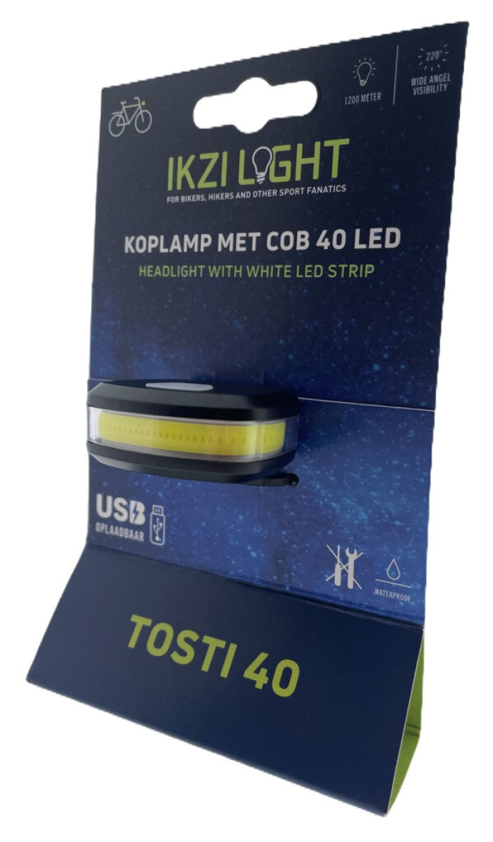 Koplamp IkziLight Tosti 40 COB led, USB-oplaadbaar