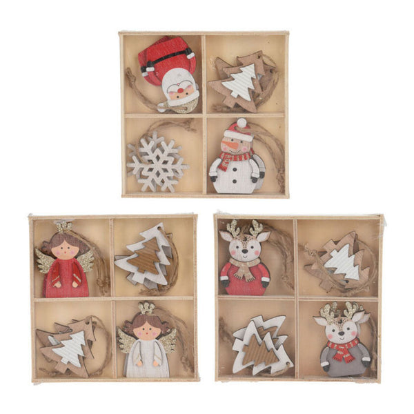 Houten Kerstboomhangers, 8st.