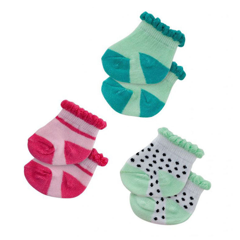 Poppensokken Stippen, Mint en Roze - 3 Paar, 35-45 cm