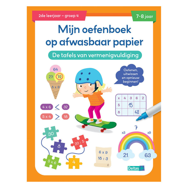 Oefenboek Afwasbaar Papier Tafels van Vermenigvuldiging(7-8 j.)