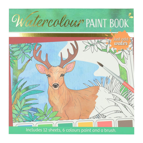 Waterverfkleurblok Volwassenen - Bosdieren - incl Penseel en 6 kleuren waterverf