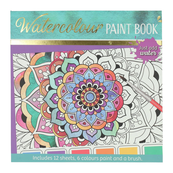 Waterverfkleurblok Volwassenen - Mandala's - incl Penseel en 6 kleuren waterverf