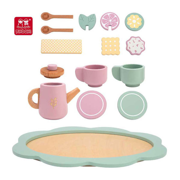 Houten Theeservies Pastel, 17dlg.