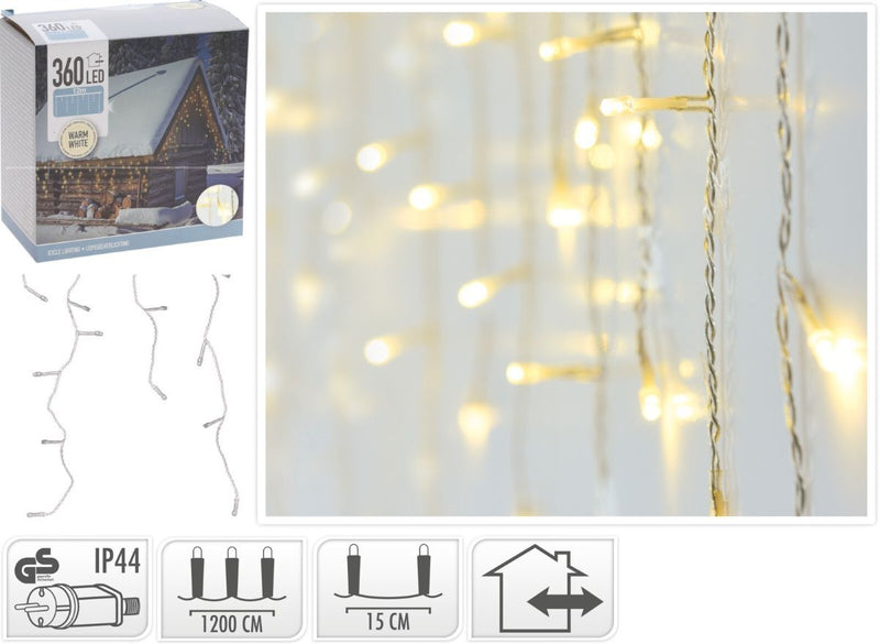 IJspegel verlichting 360 LED - warm wit - transparant snoer