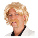 Blonde Pruik met Snor