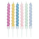 Taartkaarsen 8cm Spiraalvormig met Houders Parelmoer Kleuren - 6st.