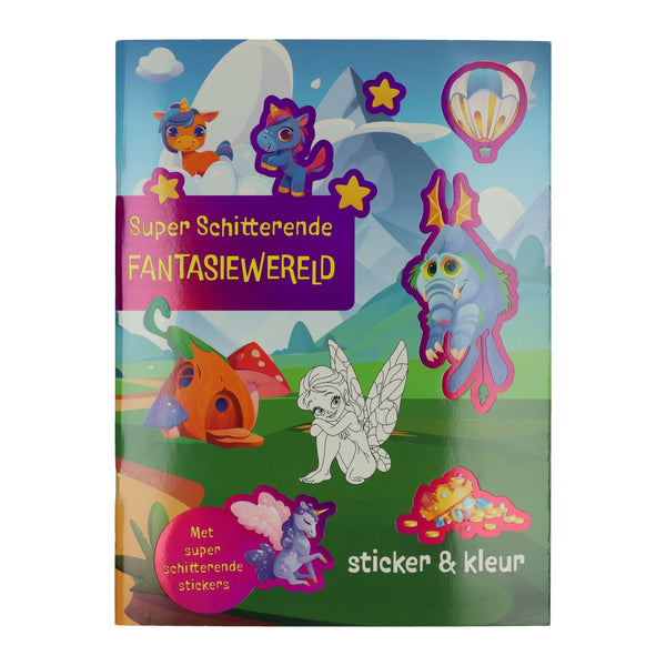 Kleur- en Stickerboek Fantasie Wereld