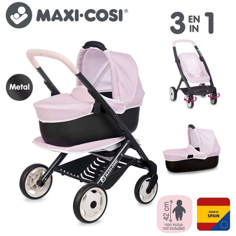 Smoby 3in1 Poppenwagen Zachtroze/Zwart
