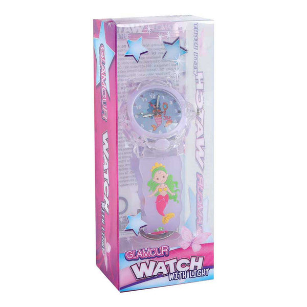 Glamour Analoog Horloge met Licht Zeemeermin - Paars