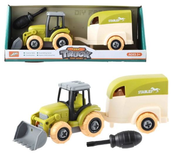 Tractor + trailer en paard 26 cm 9710