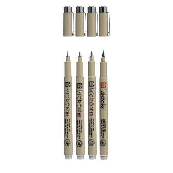 Sakura Pigma Micron Fineliner Set, 4 Maten, Licht Koelgrijs
