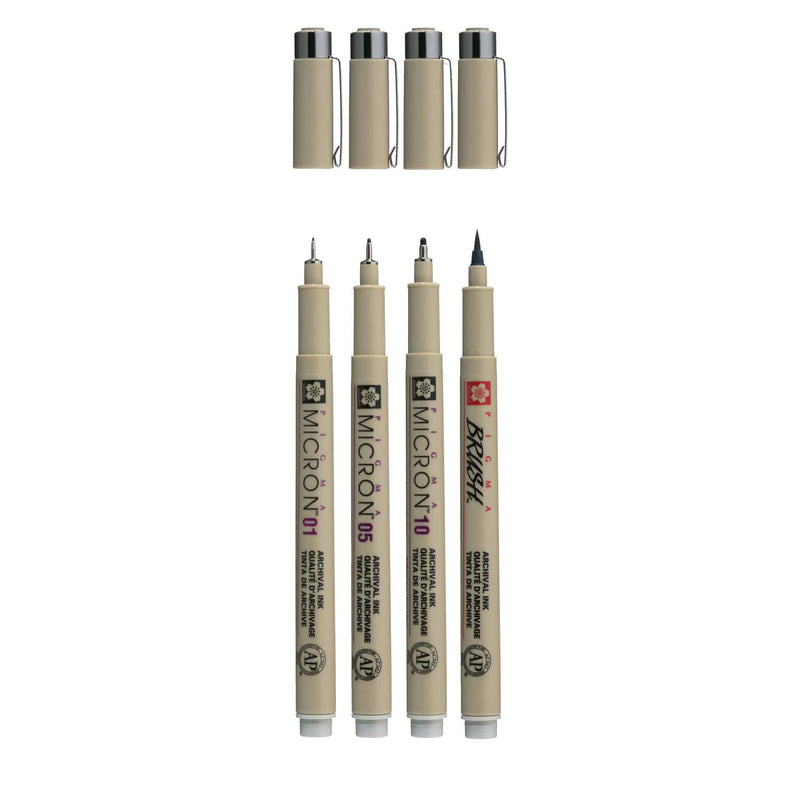 Sakura Pigma Micron Fineliner Set, 4 Maten, Licht Koelgrijs