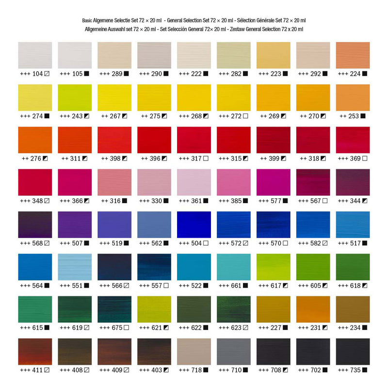 Amsterdam Standard Series Acrylverf Algemene Selectie Set 20ml, 72dlg.
