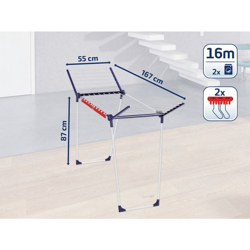 Leifheit 81620 Droogrek Pegasus 160 Solid Slim 16 m Drooglengte Blauw/Wit