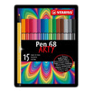 STABILO Pen 68 ARTY Viltstiften in Metalen Etui - 15dlg.