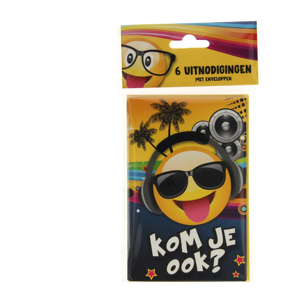 Uitnodigingen Emoji Tropical DJ, 6st.