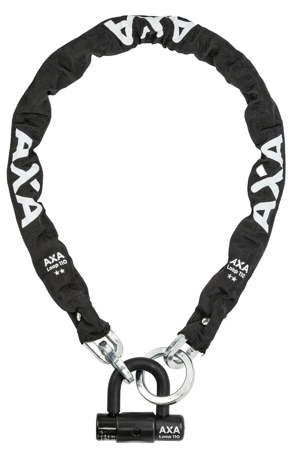 Kettingslot met hangslot Axa Loop 110 met polyester hoes - zwart