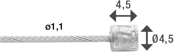 Schakel binnenkabel Elvedes 2250 mm 1×19 draads RVS Slick ø1,1mm met N-nippel ø4,5 × 4,5mm (doos à