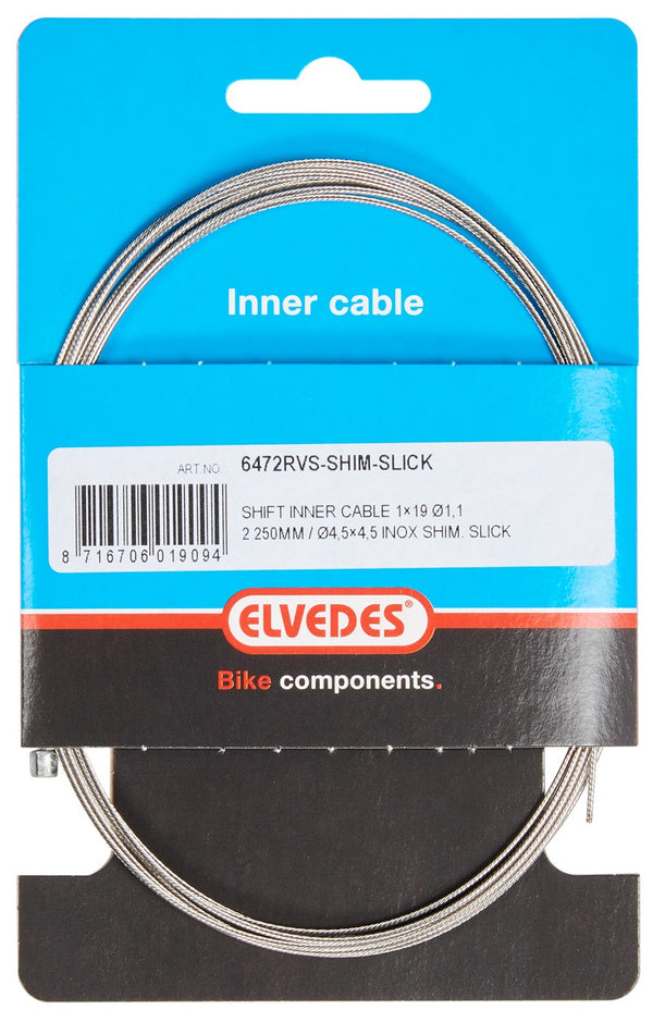 Schakel binnenkabel Elvedes 2250 mm 7×7 draads RVS Slick ø1,1mm met N-nippel ø4×4 mm (doos à 50 stu