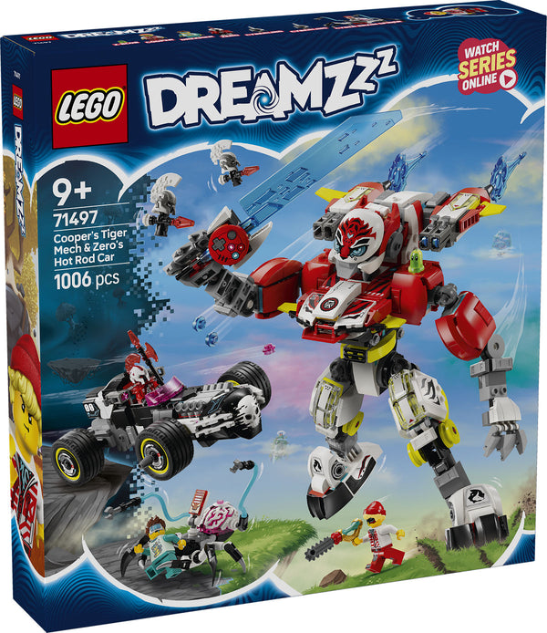 Lego Dreamzzz 71497 Coopers Tijgermecha en Zero&#039;s Hot Rod Auto